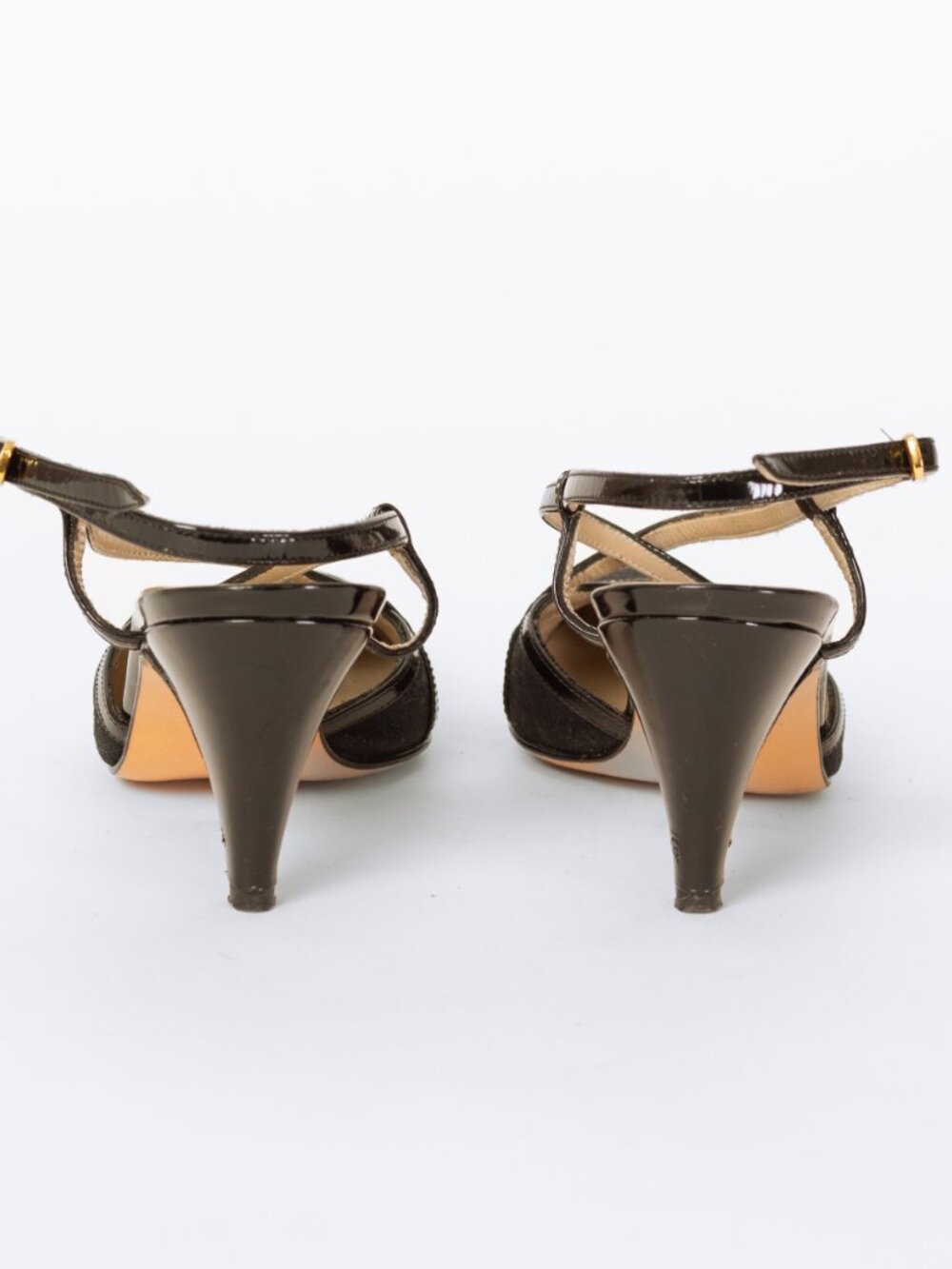 Vintage Ferragamo 90s Black Strappy Slingback Heels - Size 5 - Picture 4 of 6